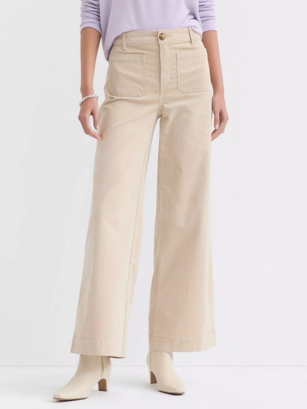 LOFT Wide-Leg Corduroy Jeans in Cream